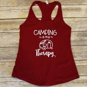 Camping is my Therapy - Ladies fitted red tank top